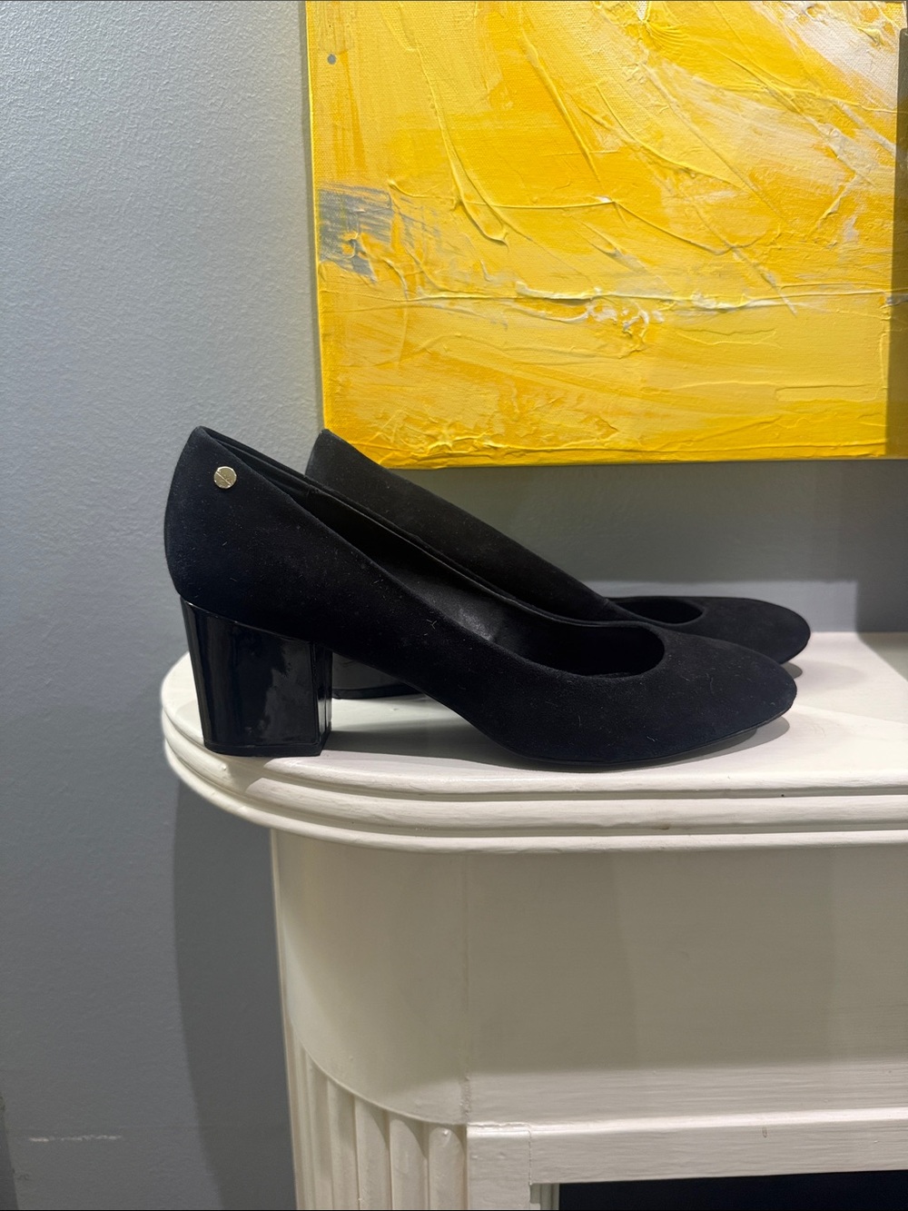 Calvin Klein Black Suede Block Heel Pumps
